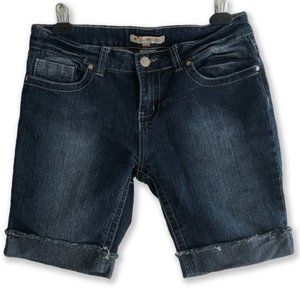 Dark Blue Straight Jean Shorts With Rolled Hem